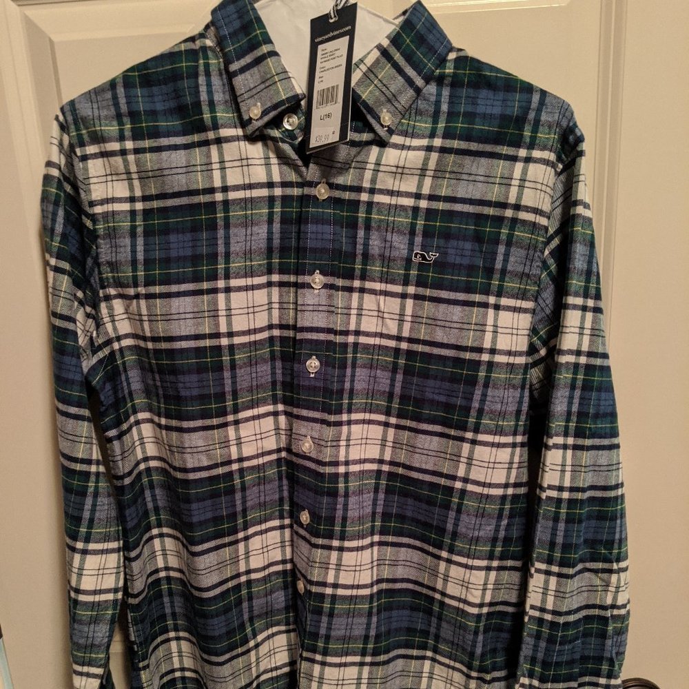 Vineyard Vines Boys Button Down Plaid Whale Shirt